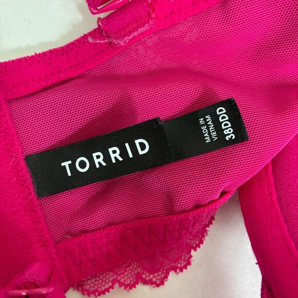 Torrid XO Push-Up Plunge Pink Floral Lace Sparkly Hearts Bra 38DDD Coquette - Picture 7 of 9